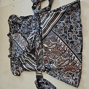 Top brown, black, gray, beige, gold, cap sleeve